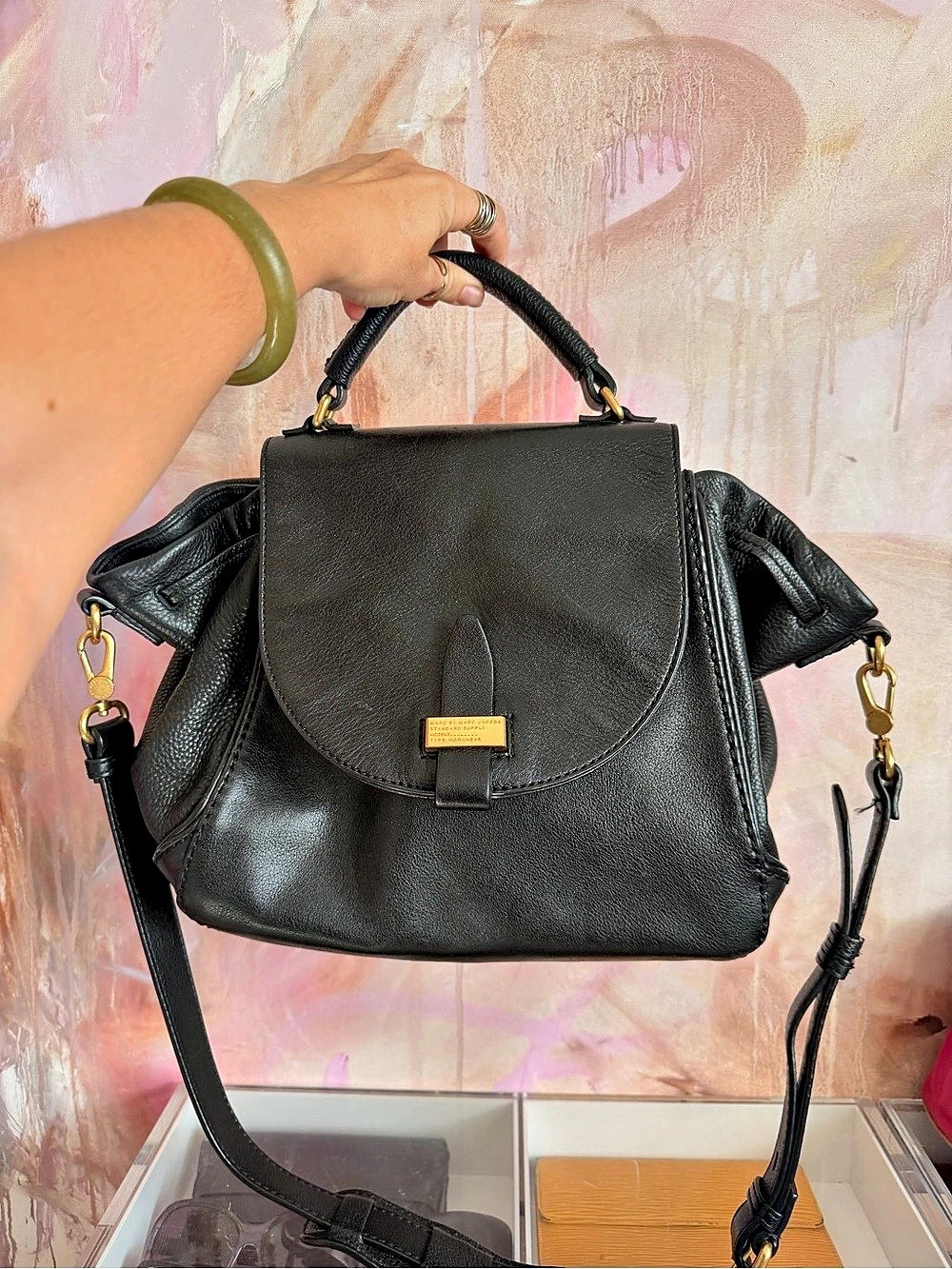 Marc by Marc Jacobs Standard Supply Workwear Leather Flap Bag Black Backpack